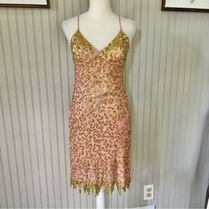 Betsey Johnson Pink Slip Dress with Gold Sequin Embellishment